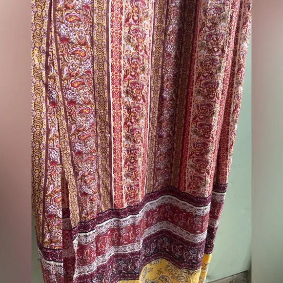 Angie Boho Mixed Print Maxi Dress. Adjustable Straps Ruched Back. Side Slits SM - Picture 6 of 13